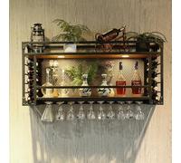 Casier à vin industriel fixé au mur avec lumière, étagère à whisky avec support de verre à vin, étagères flottantes en métal avec support pour verres à pied, présentoir de stockage de bouteilles