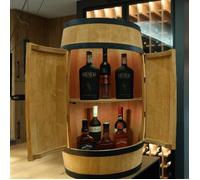 Casier à Vin LED - Creative Cooper - Tonneau En Bois avec des portes, Meuble Rangement Bouteille Alcool, 80x50 cm, Chêne