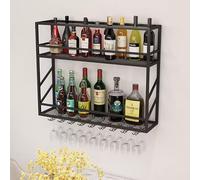 Casier à vin Moderne fixé au Mur avec Support en Verre, étagère de Bar en Fer Noir, étagères murales flottantes, étagère Murale, étagère à Liqueur en métal, Supports de Stockage de vin pour Cuisine,