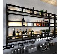 Casier à vin mural à 3 niveaux avec support pour verres à pied, étagères flottantes avec lumière LED, présentoir de rangement de bouteilles de vin pour la maison, 150 cm