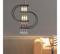 Casier à vin mural à 4 niveaux avec crochet pour verre à vin, étagère en métal industriel semi-circulaire pour bouteilles de vin et verres, idéale pour cuisine, bar, salle à manger, 120 x 20 x 120 cm