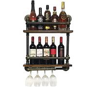 Casier à vin mural à suspendre en acier inoxydable à 2 niveaux - Style vintage - Décoration de bar créative - Noir - 52 x 15 x 60 cm - Petit vin r