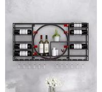 Casier à vin mural - Art moderne en fer avec support pour verre - Design multi-crochets - Rangement élégant pour bouteille de vin pour bar à domicile (taille : 90 × 11 × 42 cm Couleur : Noir)