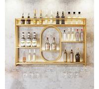 Casier à vin mural avec lumière LED, étagères flottantes en métal avec support de verre à vin suspendu, présentoir de bouteilles d'alcool, supports de rangement de grande capacité, pour bar, cave