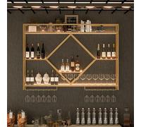 Casier à vin Mural avec lumières LED, Support de Verre à vin Suspendu en métal Moderne, présentoir de Bouteilles d'alcool, étagères murales en Fer avec Supports de Stockage de vin pour Cuisine,