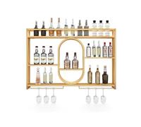 Casier À Vin Mural Avec Support En Verre,étagères Flottantes for Unité De Bar Avec Lumière LED,Support De Bouteille En Métal,présentoir De Stockage De Vin for Bar,Salon,décoration De Fond De(Gold,120c