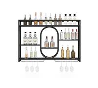 Casier À Vin Mural Avec Support En Verre,étagères Flottantes for Unité De Bar Avec Lumière LED,Support De Bouteille En Métal,présentoir De Stockage De Vin for Bar,Salon,décoration De Fond De(Black,120
