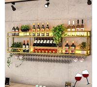 Casier à vin mural avec support pour verres et lumière LED flottante pour bouteilles d'alcool, whisky et verres, parfait pour la maison, le bar, la salle à manger ou le café