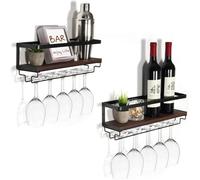 Casier à vin mural bois et métal avec porte-verres Vendos85