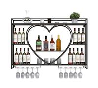 Casier à vin Mural en Forme de Coeur avec Porte-Verre et étagères pour Bouteilles de Liqueur Présentoir de Bouteilles de vin pour Salon ou Cave à vin nègre 140x8 Taille.