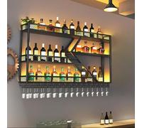 Casier à vin mural en forme de losange, étagère moderne flottante pour bouteilles d'alcool, bar en métal industriel à 3 niveaux, noir, 80 x 20 x 85 cm, parfait pour la décoration de la maison ou du