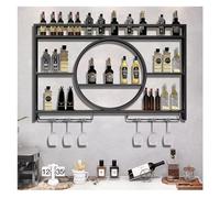 Casier à vin mural en métal à 3 niveaux avec lumière LED - Étagère flottante pour cuisine, salon, maison et café - Vin élégant, couleur noire
