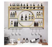 Casier à vin mural en métal à 3 niveaux avec lumière LED - Étagère flottante pour cuisine, salon, maison et café - Vin élégant, couleur noire