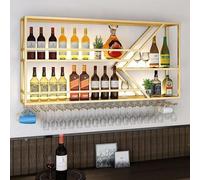 Casier à vin mural en métal avec éclairage LED, présentoir à bouteilles flottant en fer avec support pour verres à pied, pour maison, bar, pub, cuisine, restaurant (dimensions : 150 x 78 x 20 cm, cou