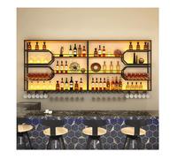 Casier à vin mural en métal avec étagères flottantes pour liqueur - Armoire élégante à suspendre pour décoration de bar dans le salon et la salle à manger - Grandes étagères de bar noires (200 x 25 x