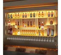 Casier à vin mural en métal avec lumière LED, étagère industrielle en fer de grande capacité avec support en verre, présentoir à bouteilles de bar flottant
