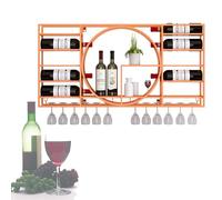 Casier à vin mural en métal avec support pour verre - Mini bar à liqueur et étagère de présentation de bouteilles pour le rangement de whisky de cuisine 90 x 11 x 42 cm finition orange élégante