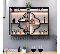 Casier à vin mural en métal avec support pour verres à 3 niveaux - Étagère multifonction pour bouteilles de liqueur - Grand support à suspendre pour la maison ou le bar (noir, 120 cm x 90 cm)