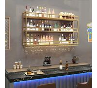 Casier à vin mural en métal - Élégant porte-bouteille doré de 140 cm avec étagère de présentation pour bars et caves - Solution de stockage de vin fonctionnelle pour n'importe quel espace
