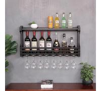 Casier à vin Mural en métal, étagères murales flottantes de Bar Moderne, Supports de Stockage de vin avec Cintre pour Verres à Pied, présentoir en Fer pour Porte-Verre à vin pour Bouteille de vin,