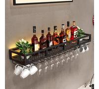 Casier à vin mural - Étagère flottante noire de grande capacité pour la maison et le bar, support de rangement élégant pour bouteilles (100 x 14 x 25 cm) - Idéal pour les restaurants et les