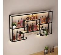 Casier à Vin Mural,étagères De Bar En Fer Avec Lumière LED étagère à Vin En Fer Avec Support Pour Verres à Vin Avec Support Pour Verre à Vin Étagères à Vin Murales Flot(Size:120cm)