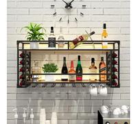 Casier à vin mural industriel, porte-bouteille en métal avec étagère à gobelets, support à verres à vin suspendu, étagères flottantes pour unité de bar, présentoir multifonctionnel de stockage de vin