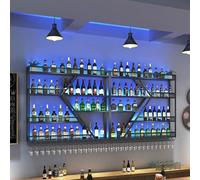 Casier à vin mural LED 4 étages flottant étagère à vin support mural pour la maison, bar, salle à manger, café et restaurant, design élégant noir 300 cm