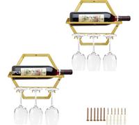 Casier à vin mural métal 1 bouteille avec porte-verres or Vendos85