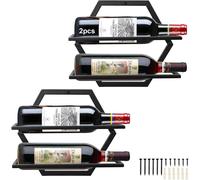 Casier à vin mural métal 2 bouteilles avec porte-verres noir Vendos85