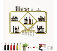 Casier à vin mural moderne avec lumière LED et support de verre, plusieurs étagères à barres de fer, porte-bouteilles pour la maison bar salle à manger cuisine (Size : 100x70x20cm, Color: Gold)
