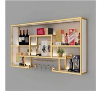 Casier à vin mural moderne doré avec éclairage LED, étagère de bar commerciale pour la maison, le bar ou le restaurant, support flottant pour bouteilles de vin, étagère élégante pour cuisine, 120 x 80