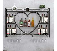 Casier à vin mural moderne en métal avec support pour verre - Organiseur élégant pour bouteille de vin à la maison, bar, salon et restaurant - Présentoir à vin en fer durable avec étagères