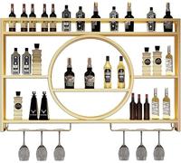 Casier à vin mural moderne - Porte-bouteilles de vin et porte-verres en métal - Étagères flottantes - Présentoir en fer pour salon/restaurant - Rangement élégant pour bar, 120 cm, couleur B
