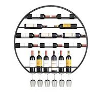 Casier à vin mural rond créatif - Étagères flottantes en métal pour bouteille d'alcool en fer avec support pour verre à vin pour la maison, le bar et la cuisine - Design élégant en cuivre rouge (100 x