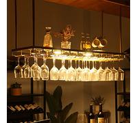 Casier à vin mural rustique avec support de verre réglable et éclairage, parfait pour les bouteilles et les verres, idéal pour la maison, les bars, les cuisines et les salles à manger