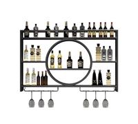 Casier à vin mural, supports à vin rond en métal moderne pour armoire, porte-vides à vin rond industriel suspendu, barre des étagères flottantes, support en verre de vin pour Ho, nègre, 120x80x15cm
