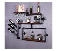 Casier à vin mural vintage style industriel tuyau d'eau en fer étagère murale en bois massif pour salle à manger, salon, bar (taille : #7) (#7)
