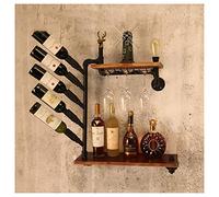 Casier à vin mural vintage style industriel tuyau d'eau en fer étagère murale en bois massif pour salle à manger, salon, bar (taille : #4) (#2)