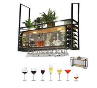 Casier à vin réglable en métal Noir - Étagère Suspendue renversée pour Verres Décoration de Plafond pour Bars, Restaurants et Cuisines - Style Simple avec néons (30-60cm)