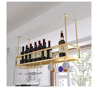 Casier à vin suspendu au plafond, 11,8-23,6 pouces hauteur de cintre réglable, bar plafond métallique étagère à verre à vin, étagère murale industrielle pour vin et verre (Color : Gold, Size