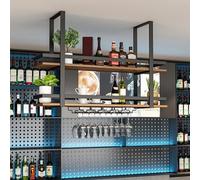 Casier à vin suspendu au plafond, étagères flottantes en métal à 2 couches support mural pour verres à vin support de rangement de décoration suspendu avec support pour verres à pied, pour bar, café (