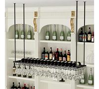 Casier à vin suspendu au plafond pour bouteilles de vin, étagère à verres à pied en verre, barres de cuisine, support de rangement de vin, organisateur de tasse en verre - noir hauteur réglable