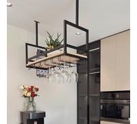 Casier à vin suspendu, support de verre à vin au plafond en métal, support de bouteille d'étagère à vin mural, support de rangement d'affichage de livres de plantes avec cadre en fer, étagères de bar