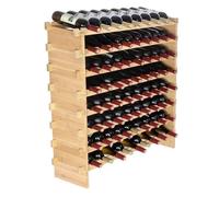 VEVOR Étagère à Bouteilles Modulable 72 Bouteilles 8 Niveaux Casier à Vin Empilable Porte-Bouteilles en Bambou Naturel 85x25x102,5 cm Rangement Présentation de Vin pour Cuisine Garde-Manger Cave Bar