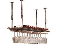 Casier à vin Vintage avec Support à Verre Suspendu, étagère de Rangement de Plafond en Fer pour Verres à Champagne et à vin, décoration de Bar élégante pour la Maison, Finition Bro
