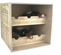 Casier à vin vintage en bois - Porte-bouteilles élégant pour 6 bouteilles - Casier à vin décoratif avec impression française - Marron