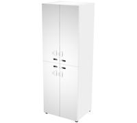 Casier double Eminence L. 64,2 x H. 184 cm - Meuble 2 colonnes 4 portes superposées avec serrures à code indépendantes - 4 niches principales - Corps Blanc - Portes blanches