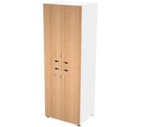 Casier double Eminence L. 64,2 x H. 184 cm - Meuble 2 colonnes 4 portes superposées avec serrures à code indépendantes - 4 niches principales - Corps Blanc - Portes Hêtre