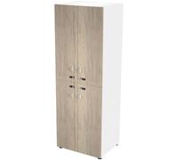 Casier double Eminence L. 64,2 x H. 184 cm - Meuble 2 colonnes 4 portes superposées avec serrures à code indépendantes - 4 niches principales - Corps Blanc - Portes Chêne Canadien